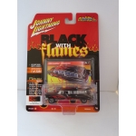 Johnny Lightning 1:64 Cadillac Ambulance 1959 flat black red flames